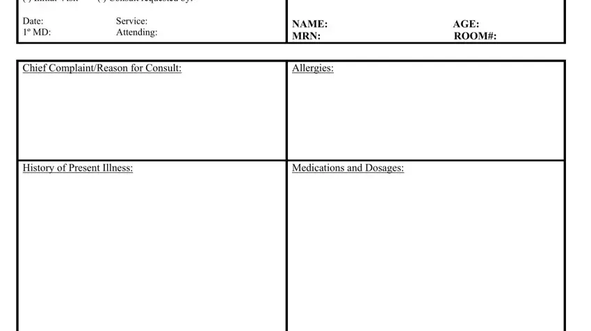 history and physical template fields to fill out