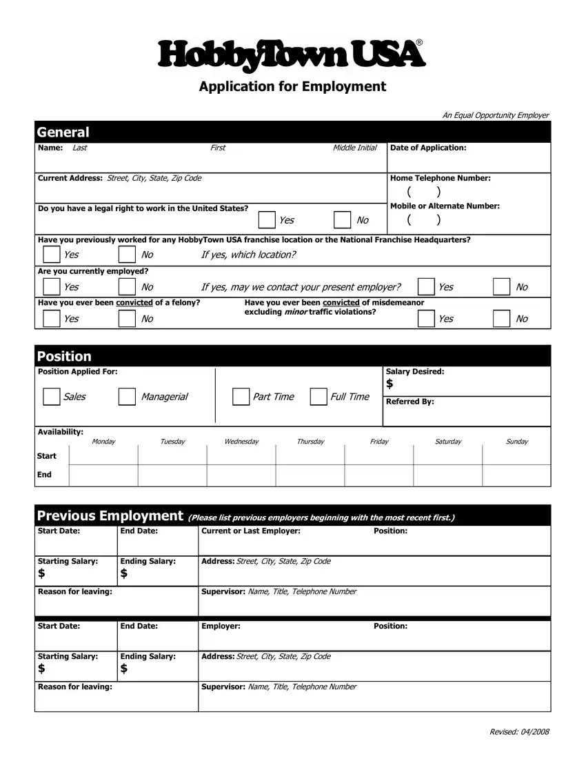 Hobbytown Job Form first page preview