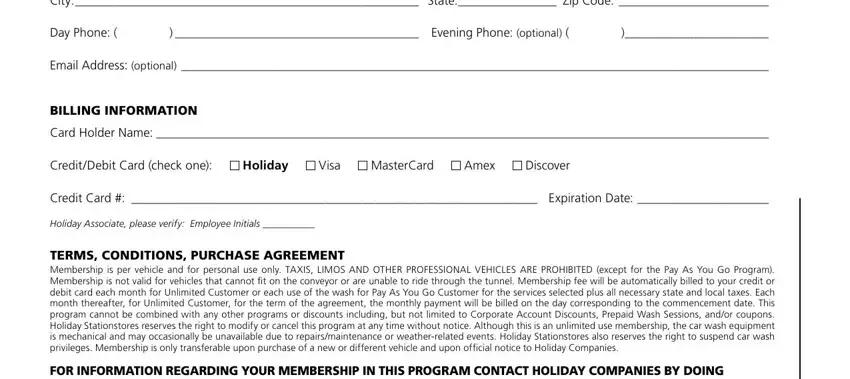 Filling out holiday unlimited car wash step 2