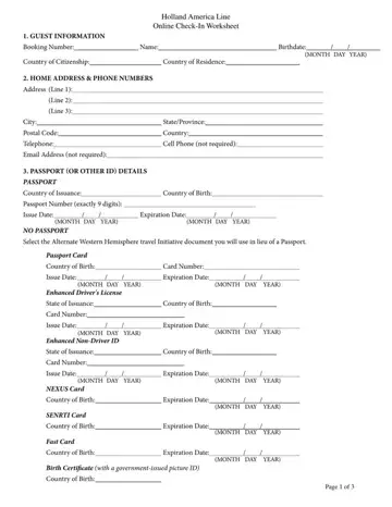 Holland America Check In Form Preview