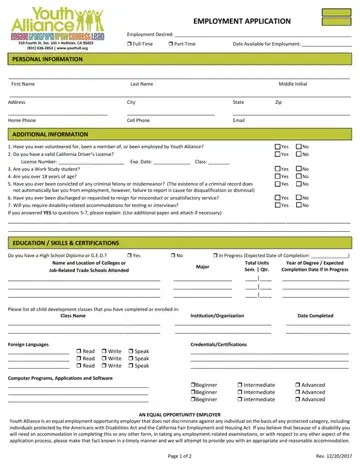 Hollister Job Application Form Preview