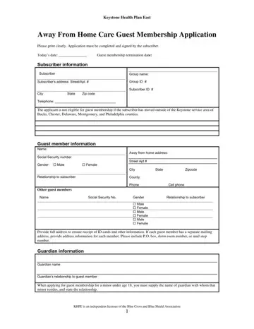 Home Care Guest Membership Form Preview