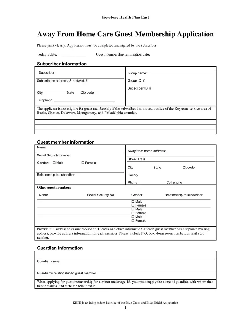 Home Care Guest Membership Form first page preview