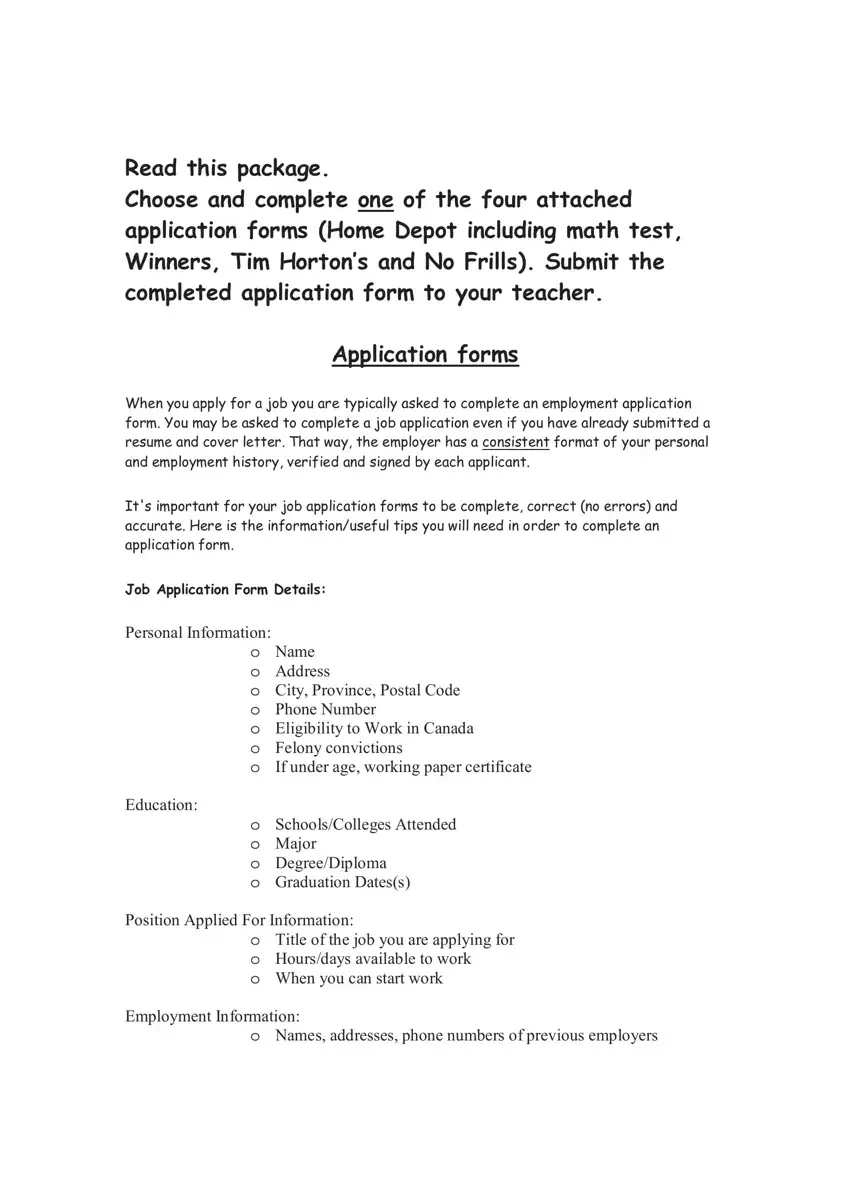 Home Depot Printable Application first page preview