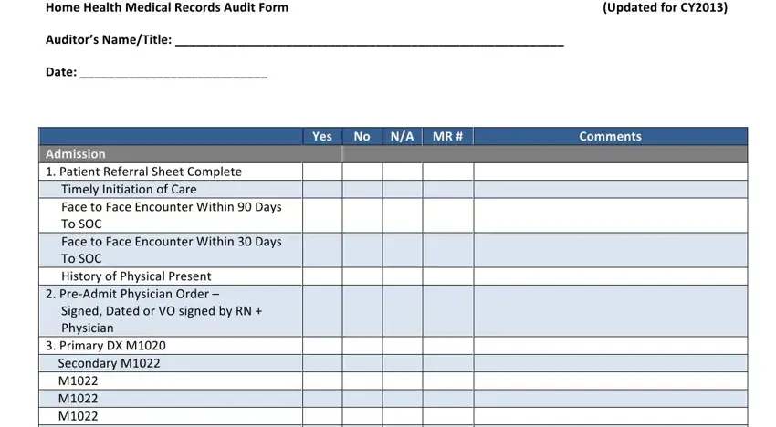 example of blanks in home health audit tools