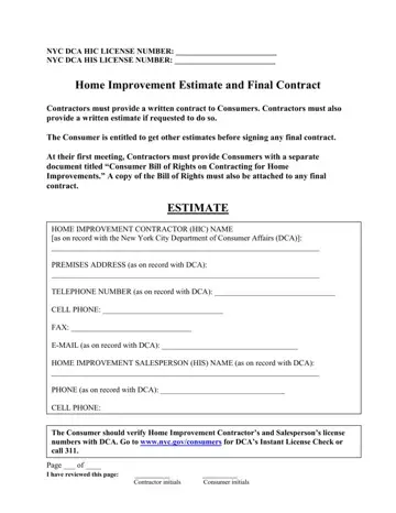 Home Improvement Contract Form Preview