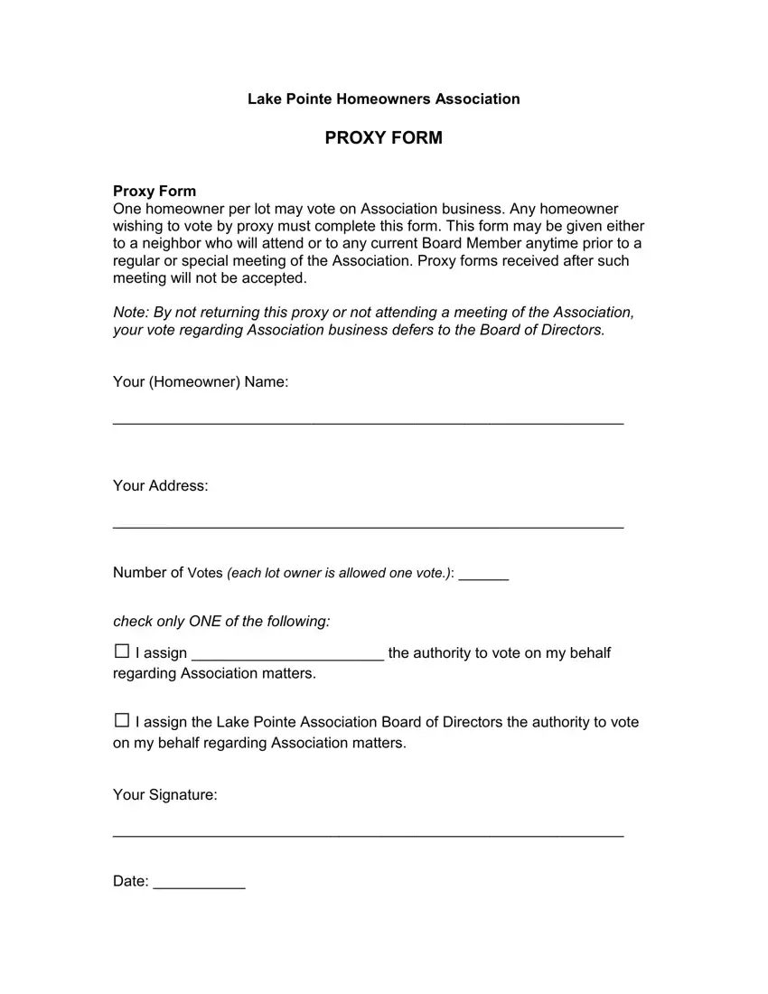 Homeowners Association Proxy first page preview