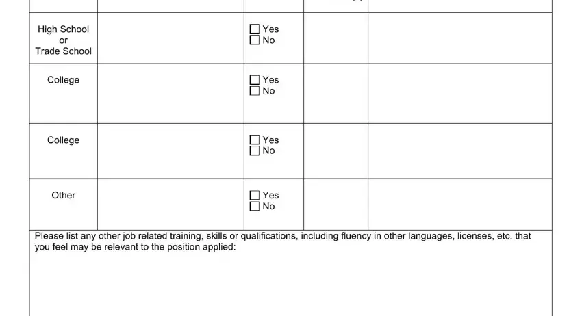 honda job application Degrees Certificates, High School or Trade School, College, College, Other, Yes No, Yes No, Yes No, Yes No, and Please list any other job related fields to complete