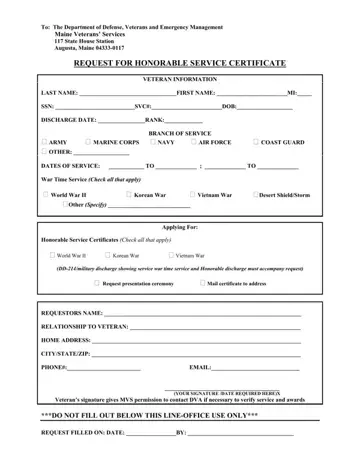 Honorable Service Certificate Form Preview
