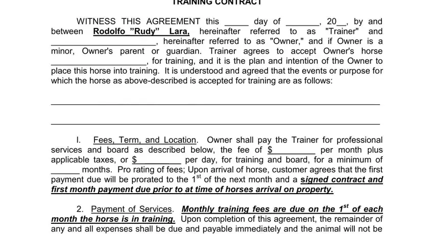 part 1 to filling in horse training contract forms