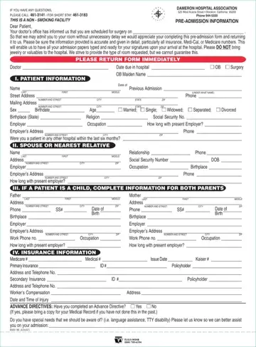 Hospital Admission Form Preview