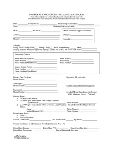 Hospital Admittance Form Preview