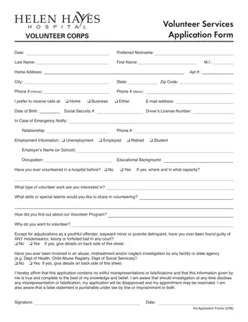 Hospital Application Form Preview