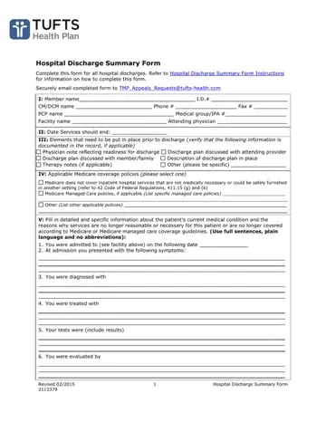 Hospital Discharge Forms Download Preview
