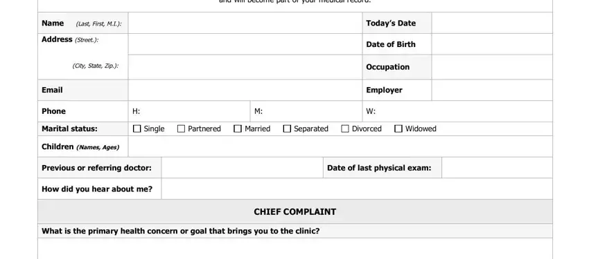 completing hospital intake form step 1