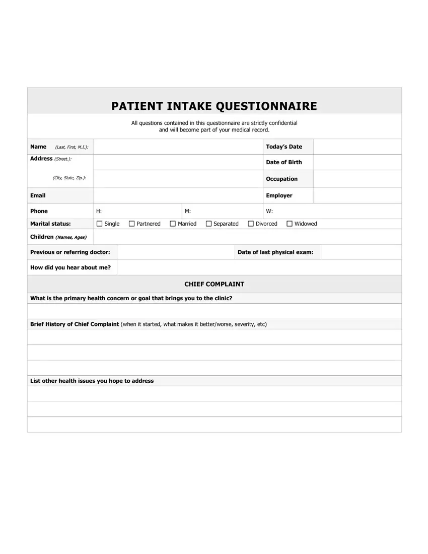 Hospital Intake Sheet first page preview