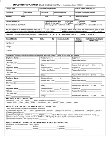 Hospital Job Application Form Preview