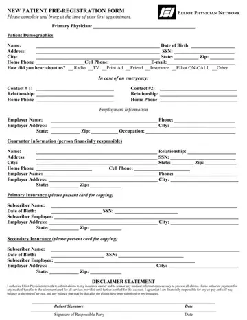 Hospital Pre Registration Form Preview