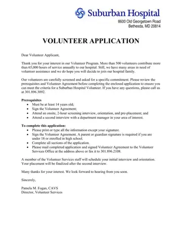 Hospital Volunteer Program Form Preview
