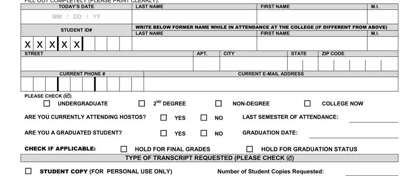 portion of blanks in hostos community transcript