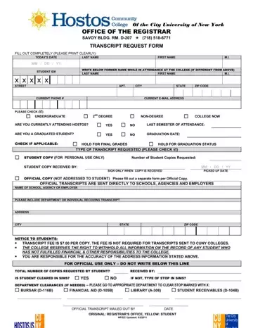 Hostos Transcript Request Form Preview