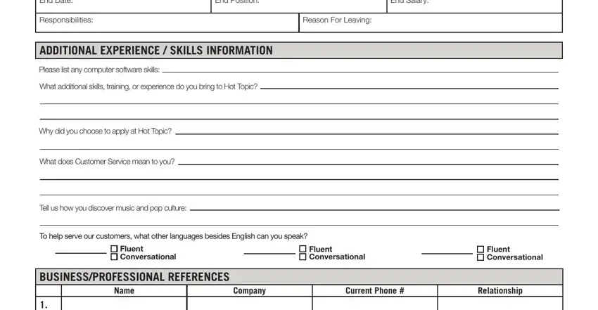 Entering details in hot topic application form online stage 4