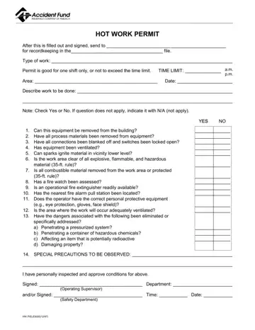 Hot Work Permit Form Preview