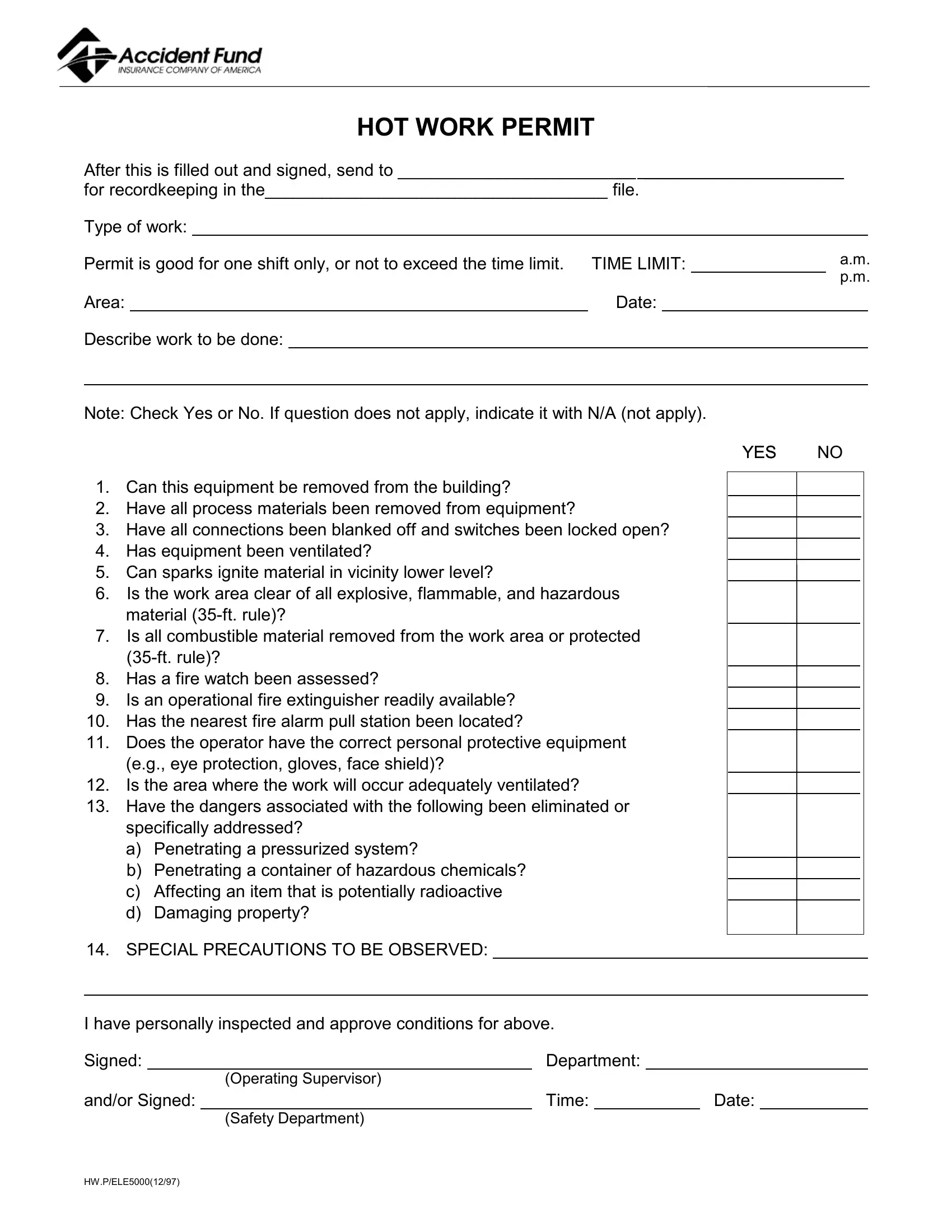 Hot Work Permit Template Fill Online, Printable, Fillable, Blank