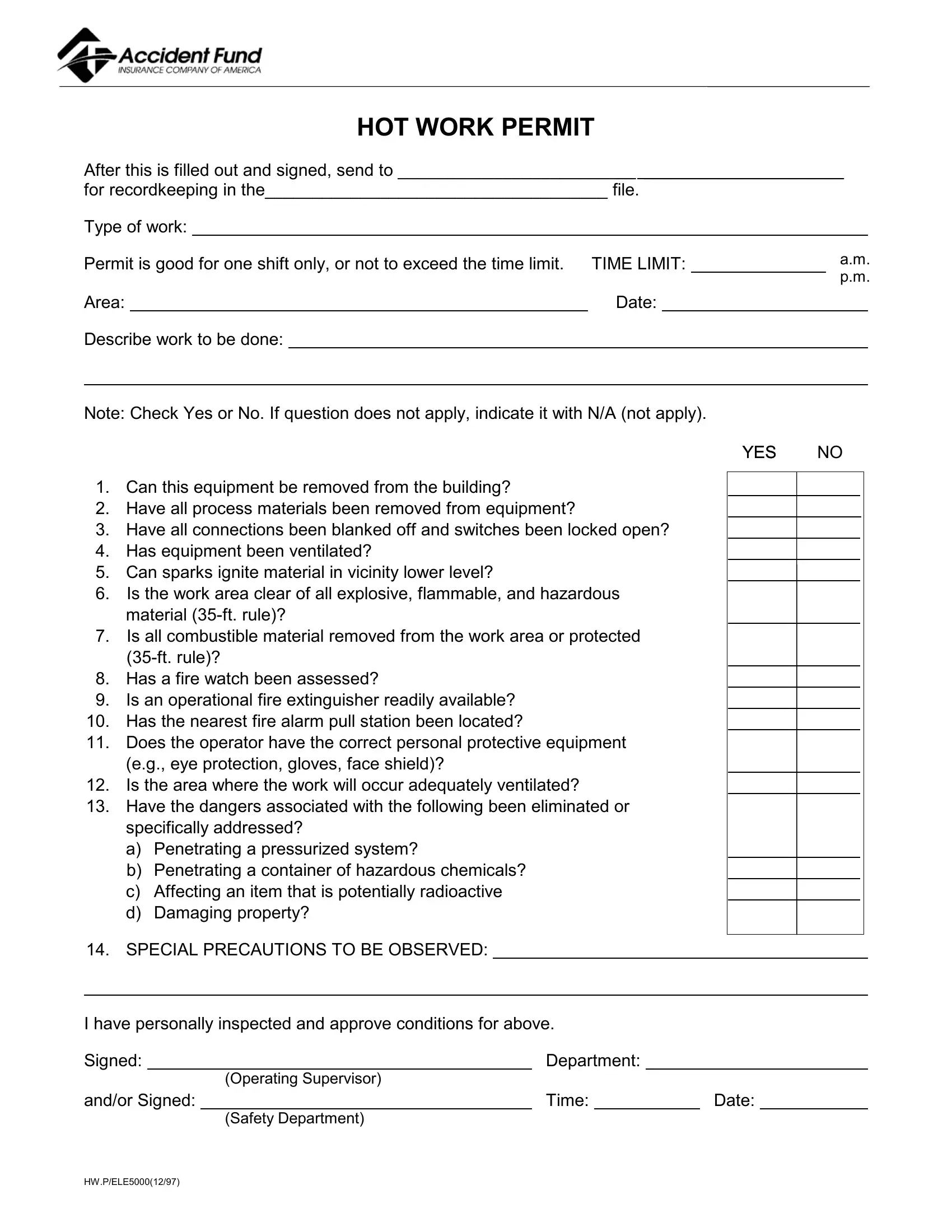 Hot work permit form new arrivals