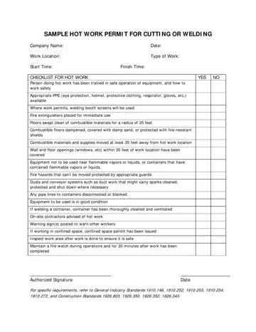Hot Work Permit Sample Form Preview