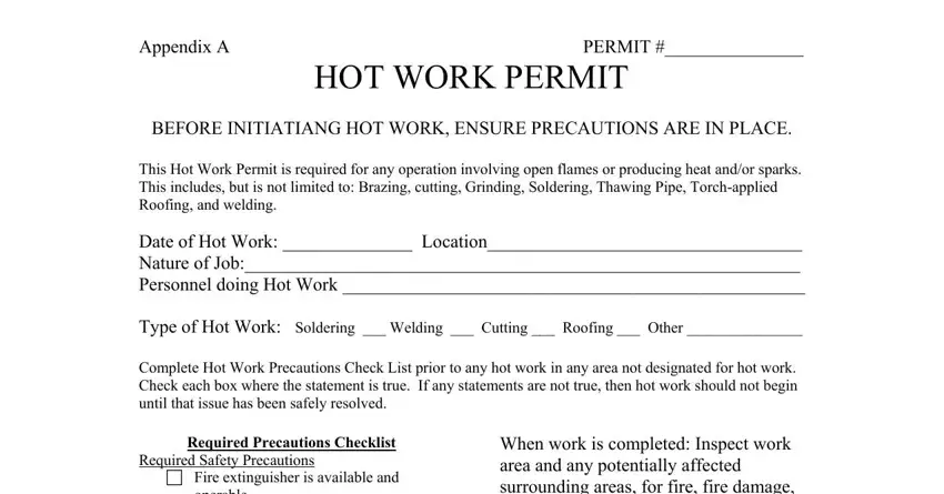 completing printable hot work permit pdf stage 1