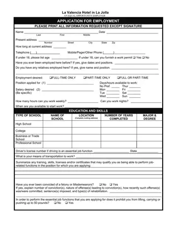 Hotel Application Form Preview