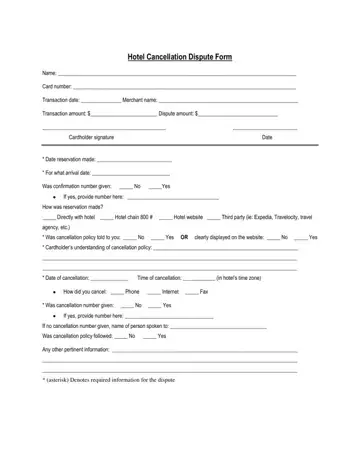 Hotel Cancellation Dispute Form Preview