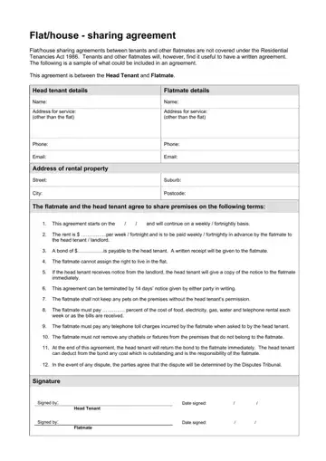House Sharing Agreement Form Preview