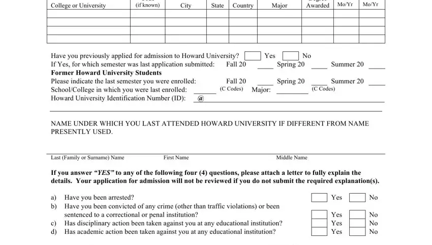 Entering details in haword university application form step 4