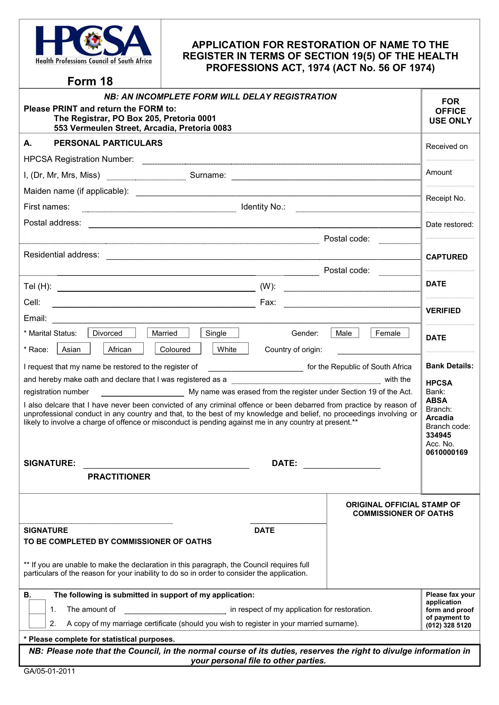 Hpcsa Form 18 ≡ Fill Out Printable PDF Forms Online