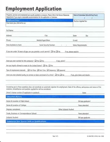 Hr104 Employment Form Preview