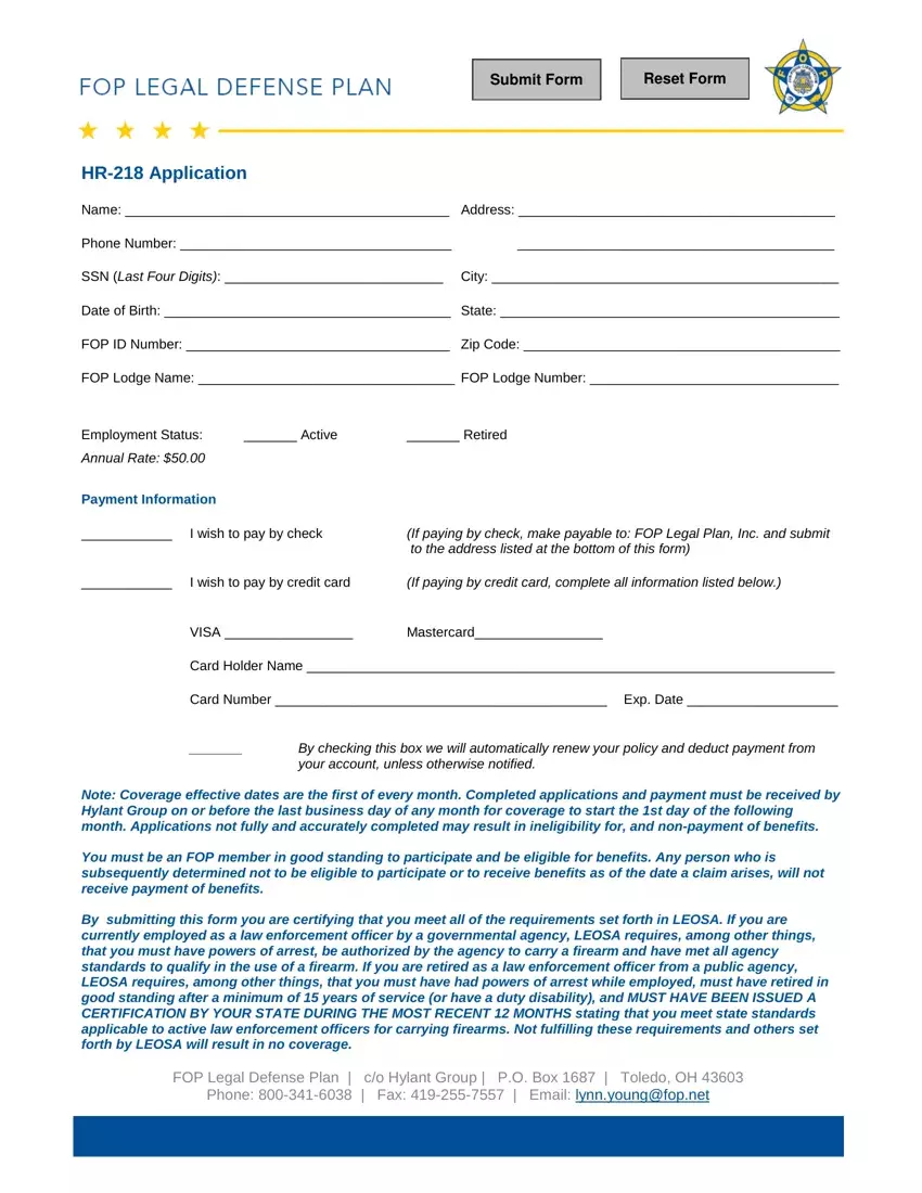 Hr218 Application first page preview
