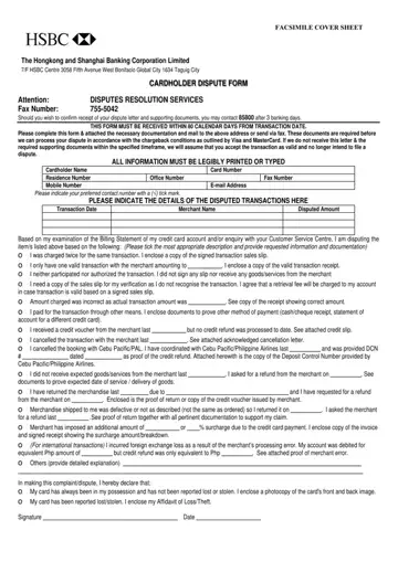Hsbc Cardholder Dispute Form Preview