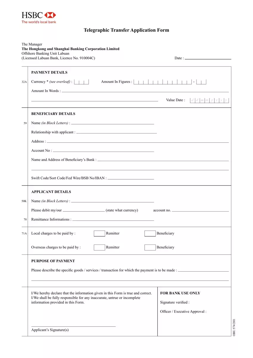 Hsbc Telegraphic Transfer Slip first page preview
