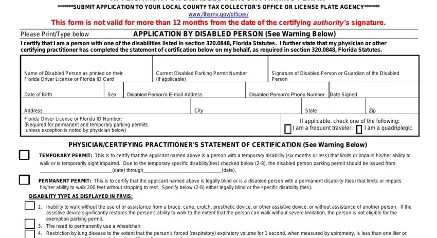 completing handicapped parking application stage 1