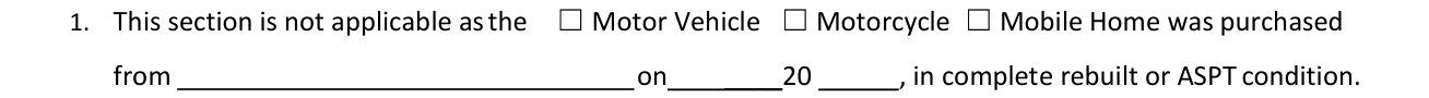 Form HSMV 84490 example filled out, section II. Major component parts: 1. This section is not applicable