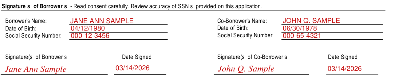 Form HUD-92900-A example filled out, part II Borrower Consent for Social Security Administration to Verify Social Security Number