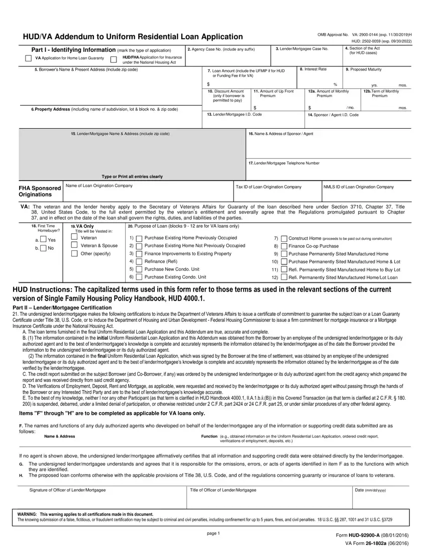 Hud 92900 A Form first page preview