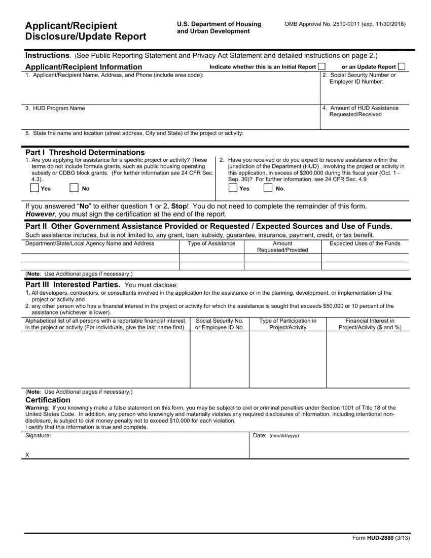 Hud Form 2880 first page preview