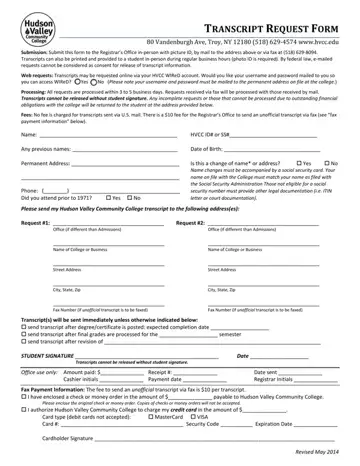 Hudson Valley Transcript Request Form Preview