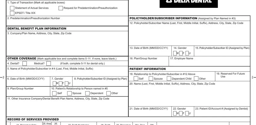 human dental claim fields to complete