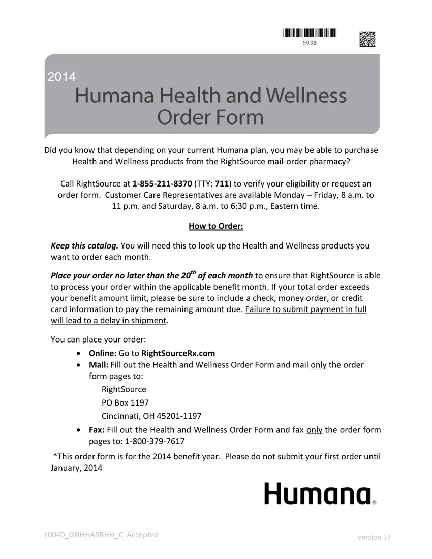 Humana Order Form first page preview