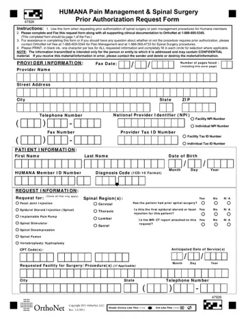 Humana Pain Management Authorization Form Preview
