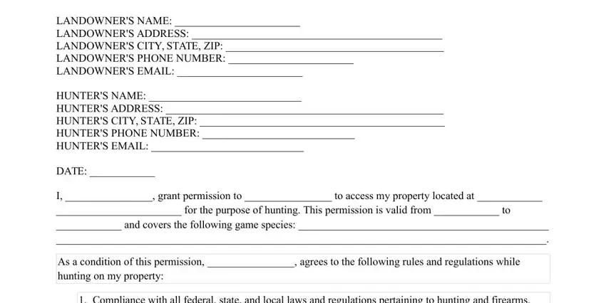 permission form to hunt private property spaces to fill out